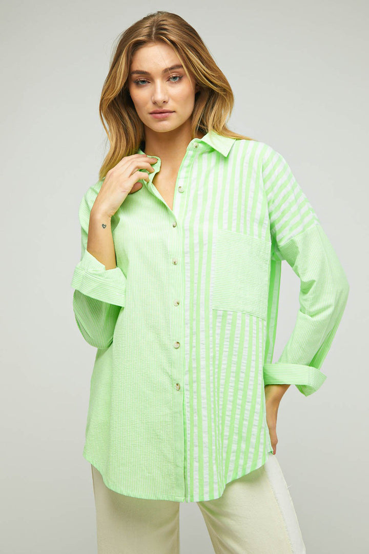 Stripe Button Down Long Sleeve Shirt - Azoroh