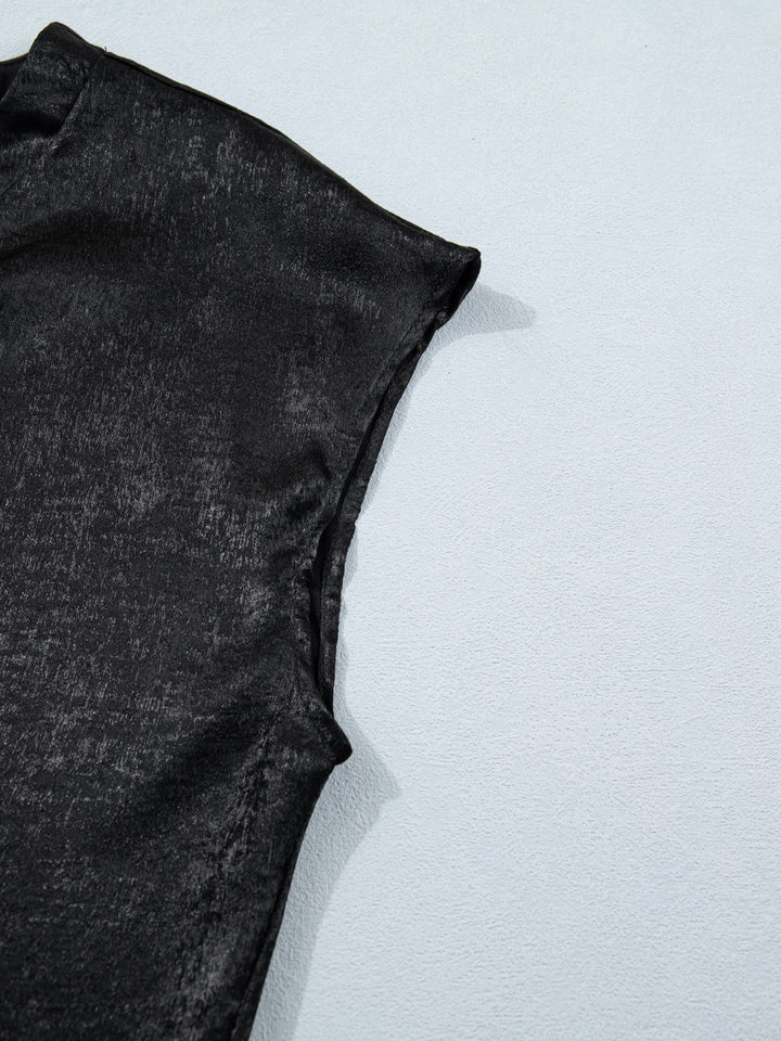 Metallic shimmer round-neck cap sleeve tee