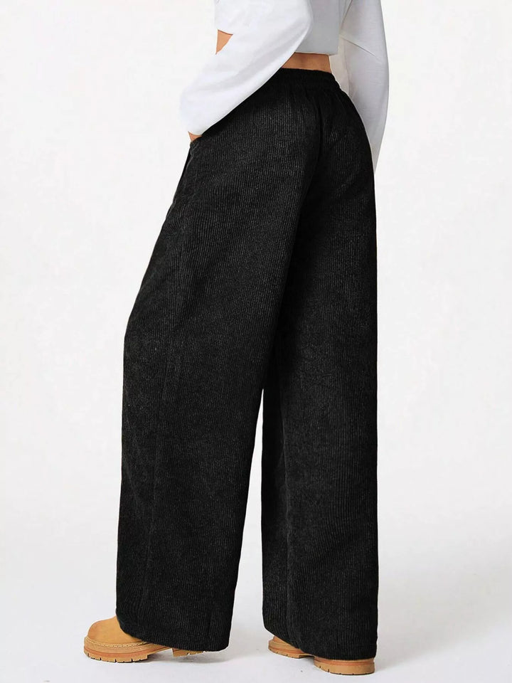 Wide-leg corduroy drawstring pants with pockets