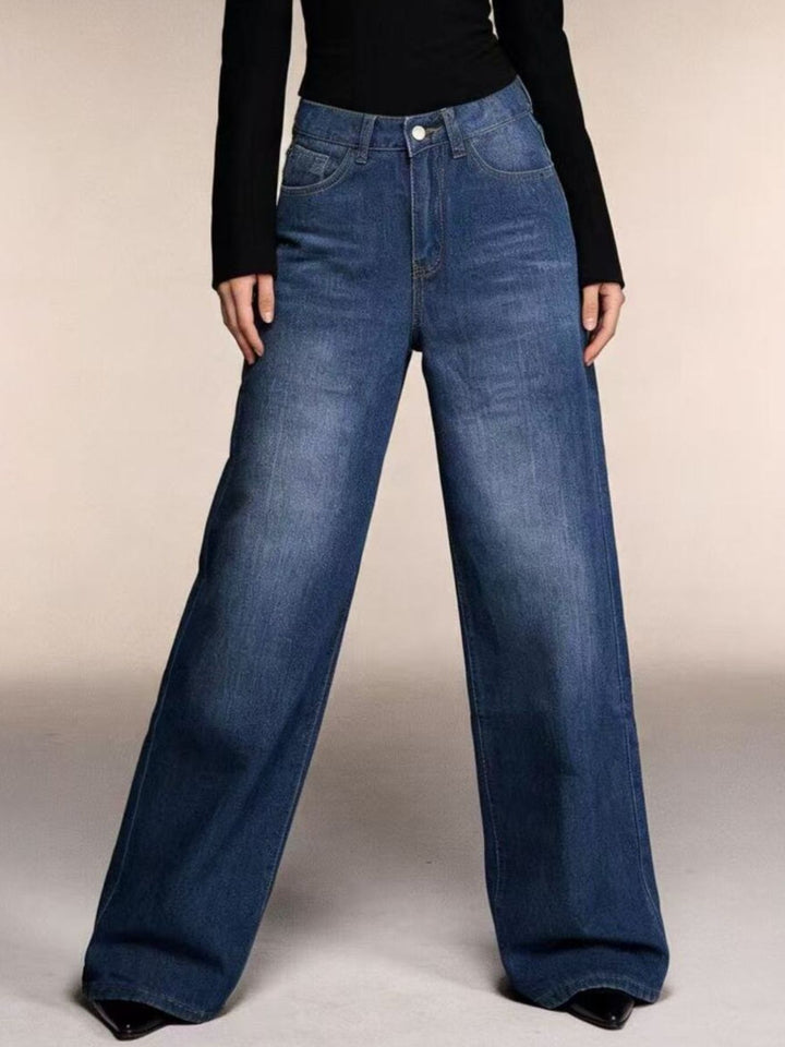 High-rise wide-leg jeans with whiskered fading