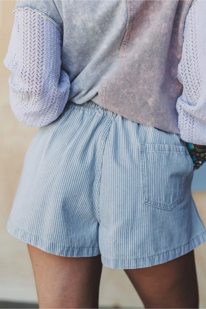 Pinstripe drawstring cotton shorts with side pockets