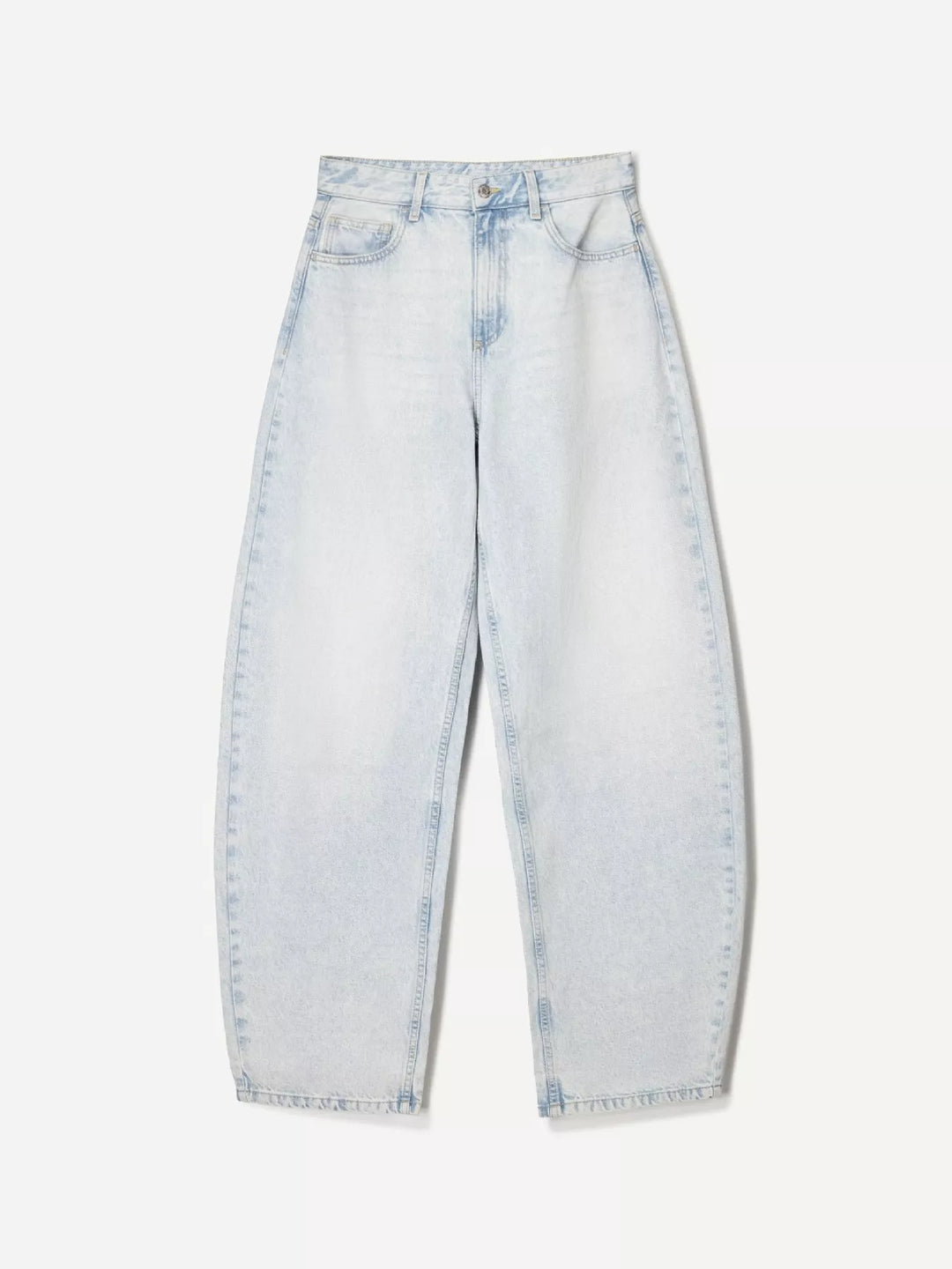 Light Blue Mid-rise wide-leg washed denim jeans with five-pocket styling