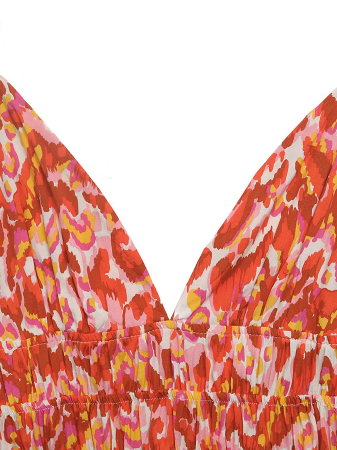 Abstract print smocked V-neck maxi sundress