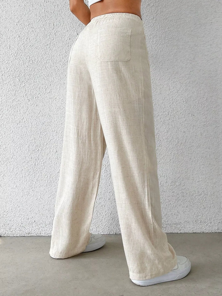 High-rise wide-leg linen blend pants with patch pockets