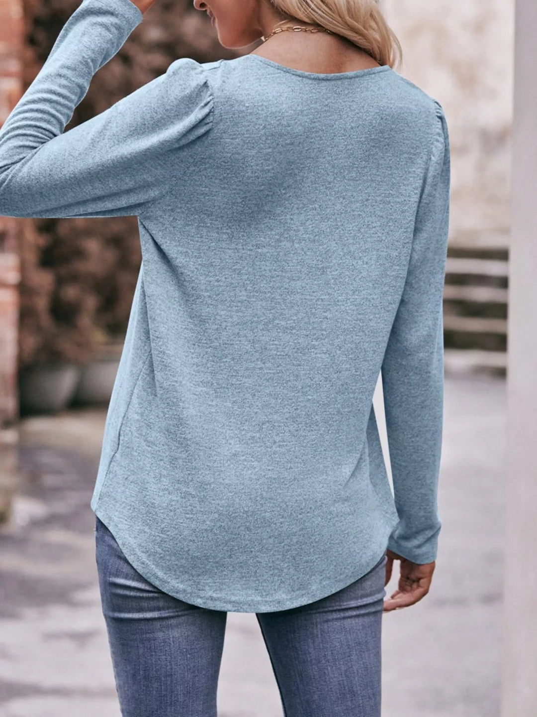 Pleated square neck long sleeve knit top