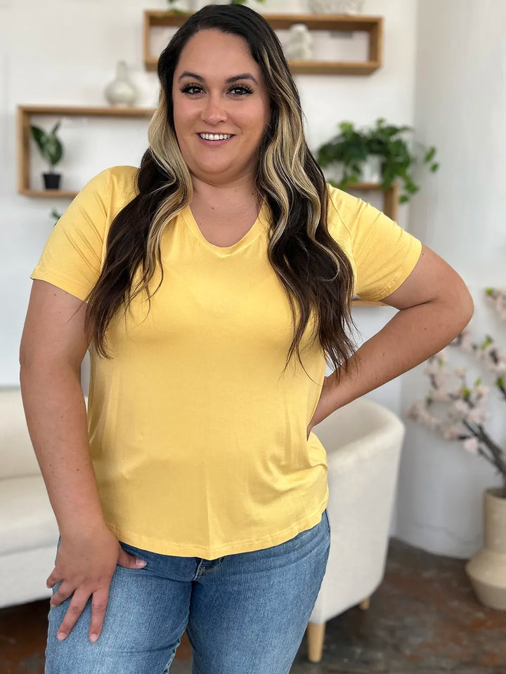 V-neck high-low bamboo tee with side slits