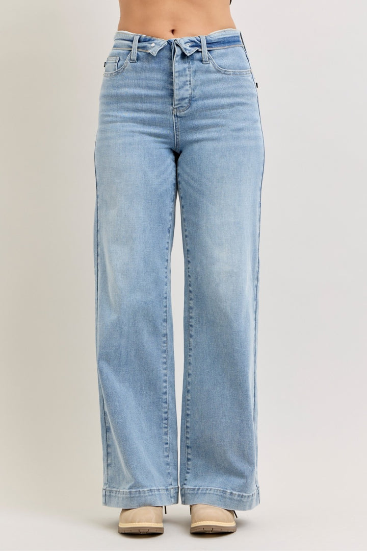 LT Mid-rise wide leg jeans with fold-over waistband
