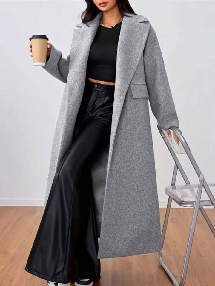 Notch lapel longline overcoat with flap pockets