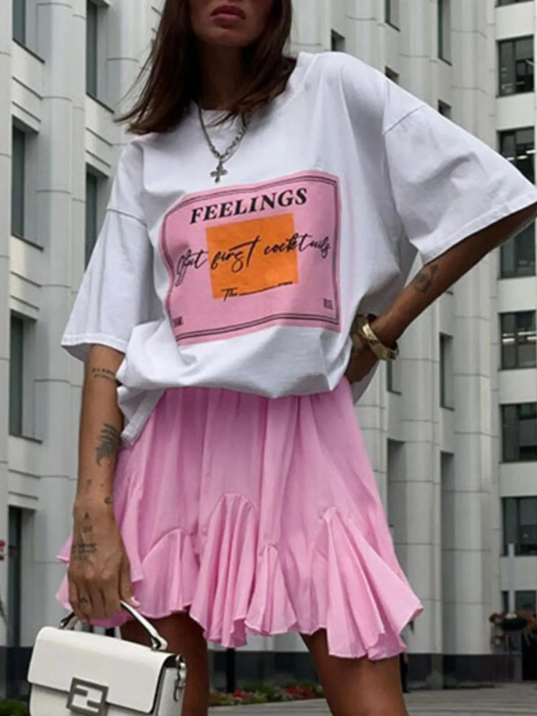 Ruffled hem flare mini skirt with elastic waist