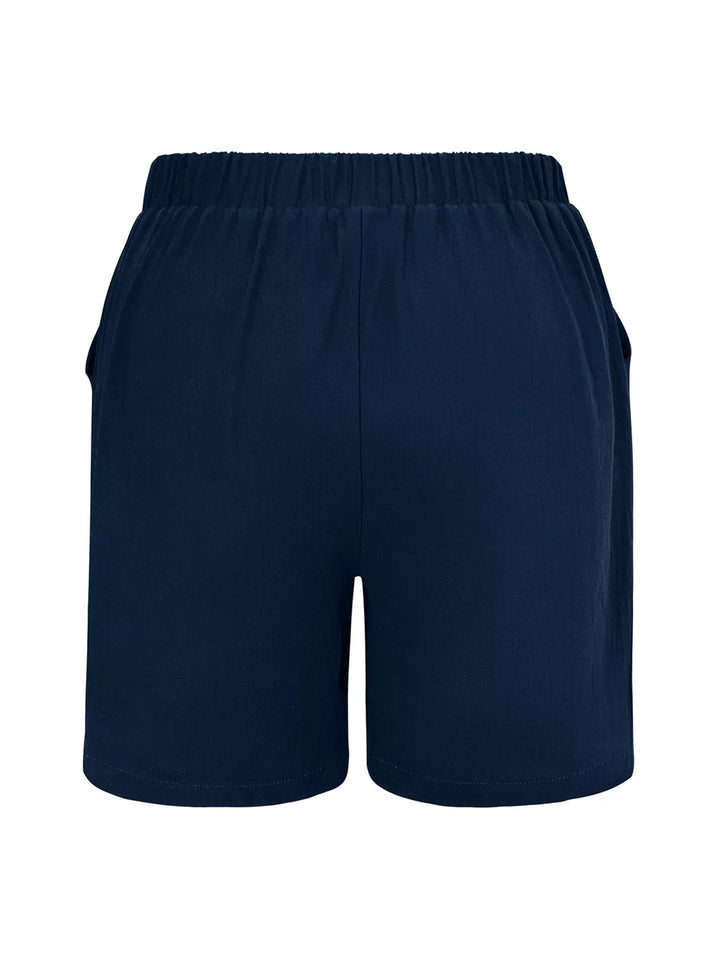 Plus-size elastic waist button-front shorts with pockets