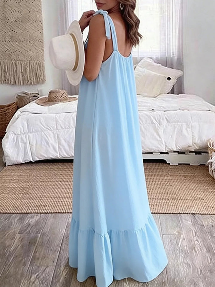 Tie-strap flowy maxi dress with ruffle hem