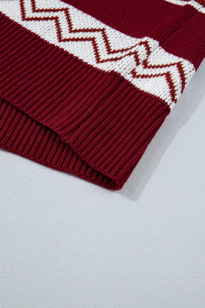 Snowflake Fair Isle zip-up knit cardigan with mock neck