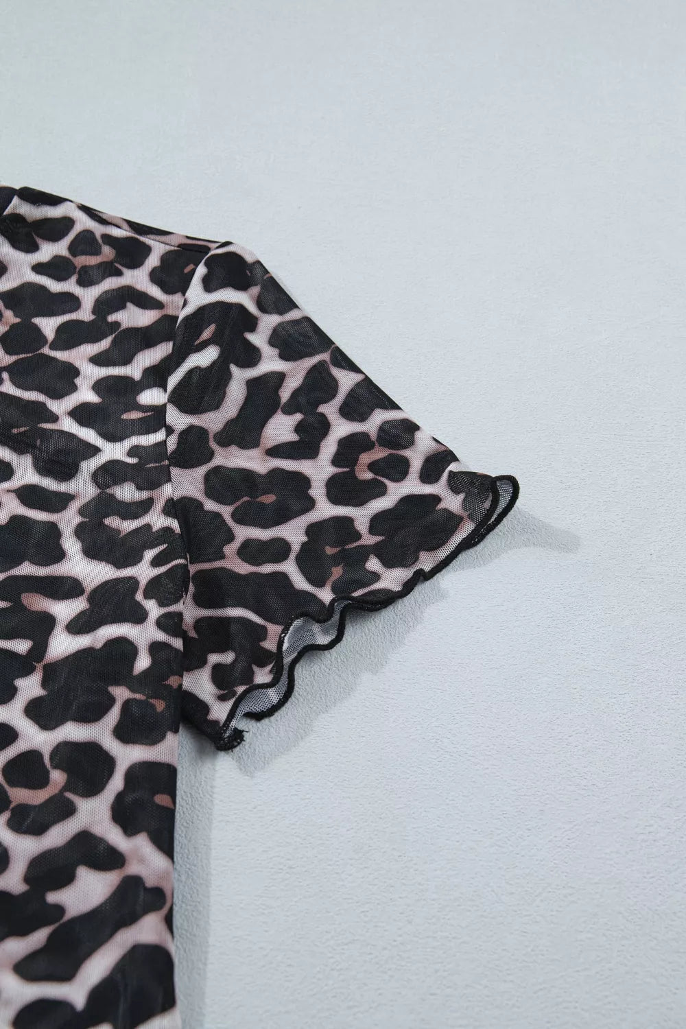 Sheer mesh leopard print fitted short sleeve top