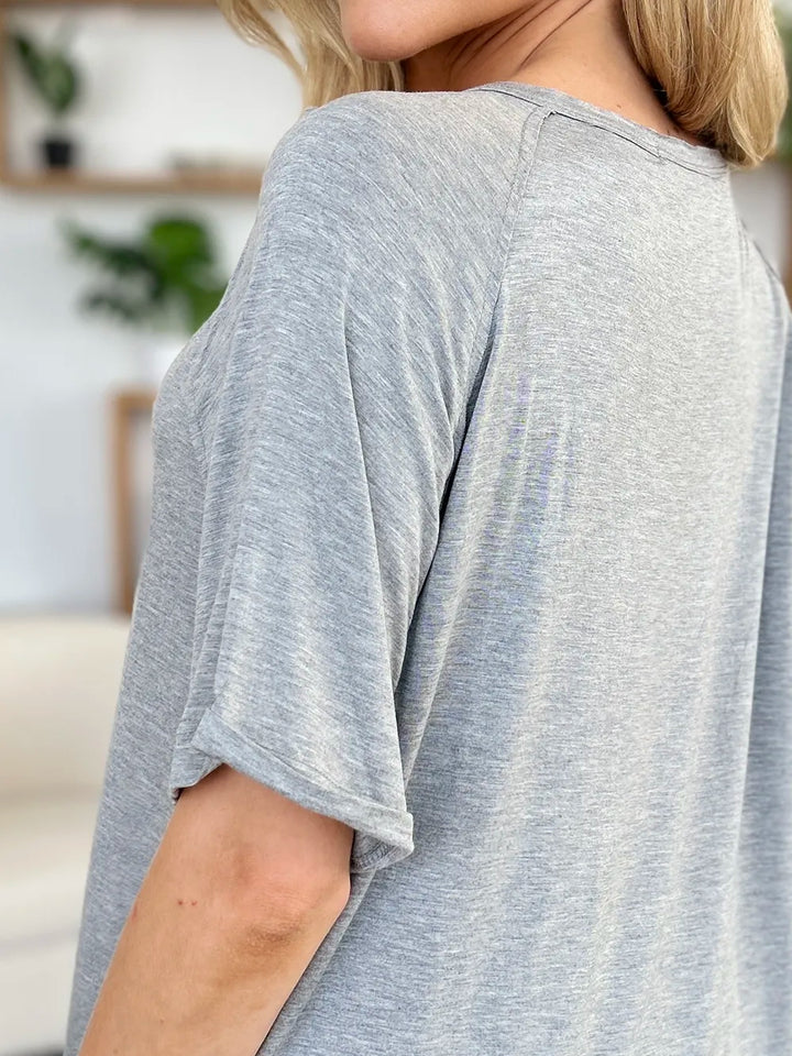 Relaxed bamboo V-neck short sleeve tee with side slits
