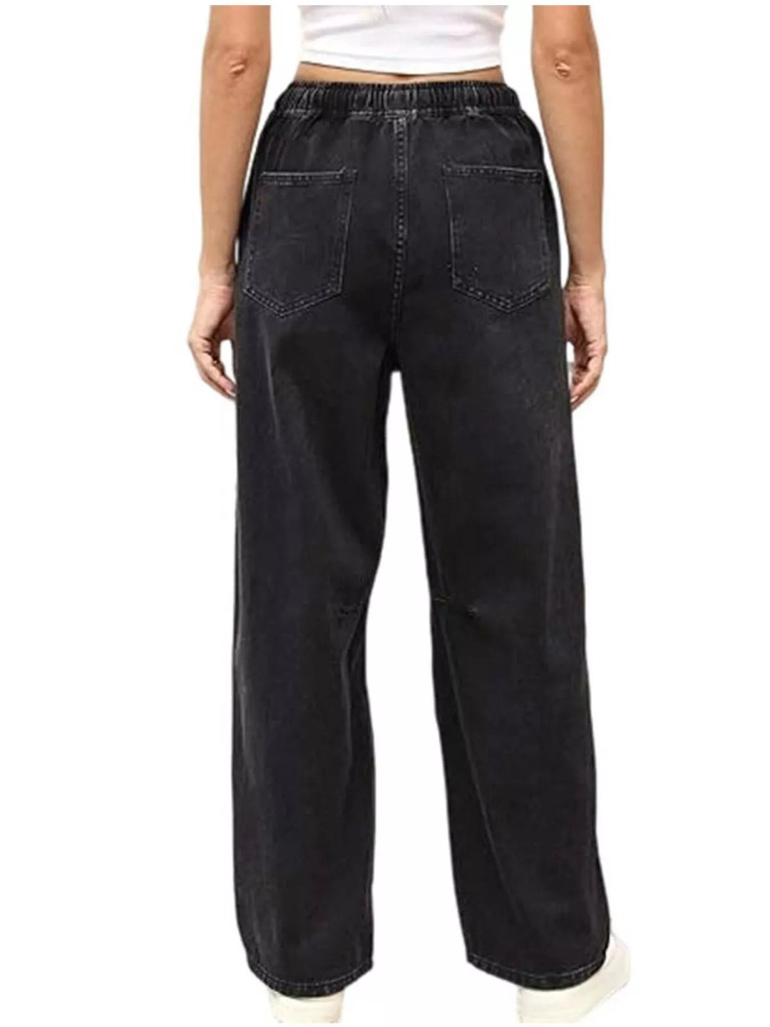 Wide-leg drawstring jeans with elastic waist and pockets