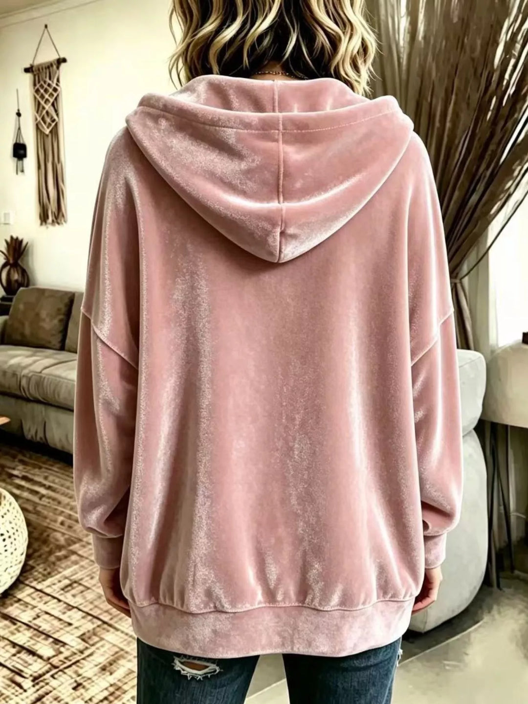Oversized hooded button-up jacket with patch pockets
