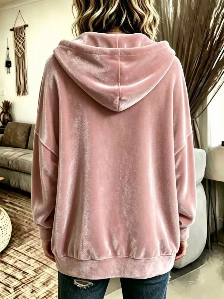 Oversized hooded button-up jacket with patch pockets
