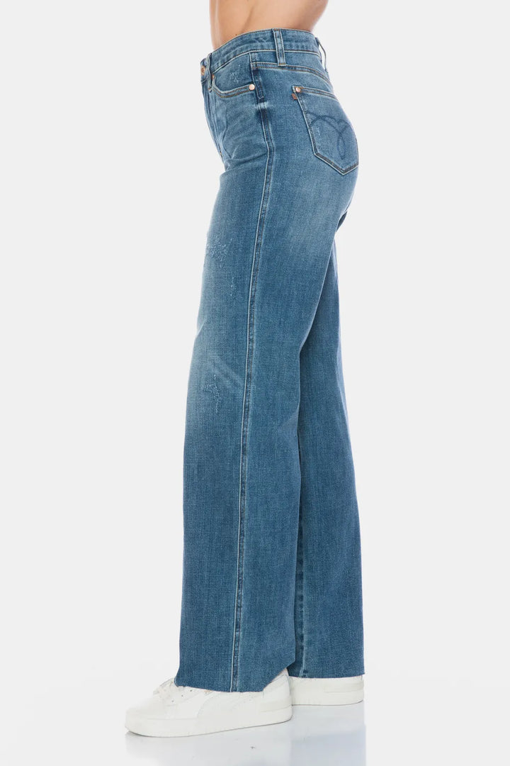 High-rise tummy control straight jeans with raw hem