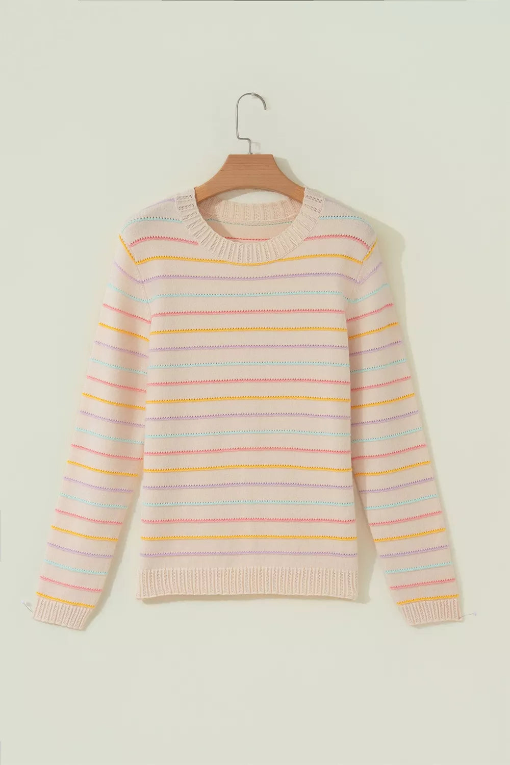 Multicolor stripe crew neck pullover sweater