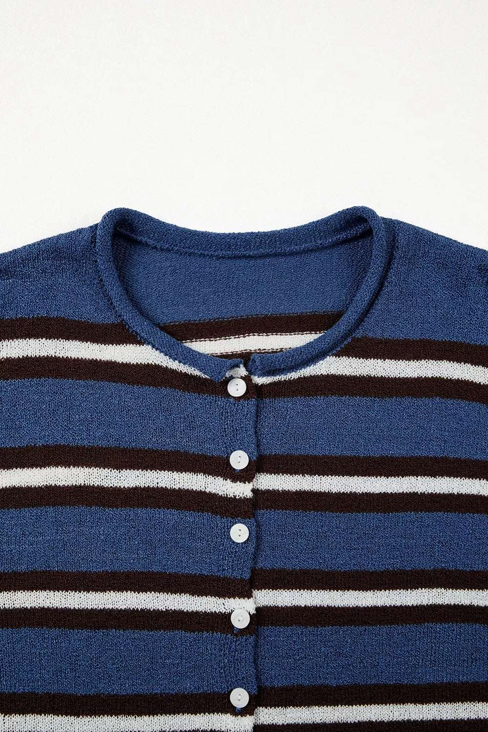 Striped drop shoulder button-front knit cardigan