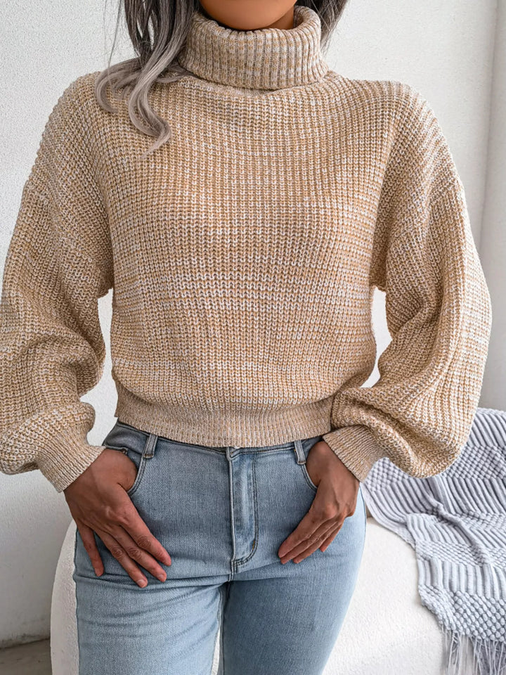 Waffle knit turtleneck sweater with dropped shoulders