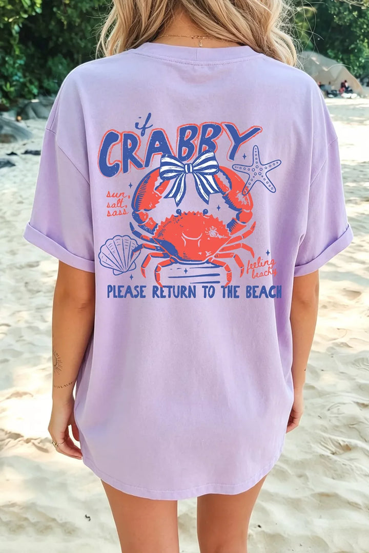 Oversized crab graphic beach tee with rolled cuffs