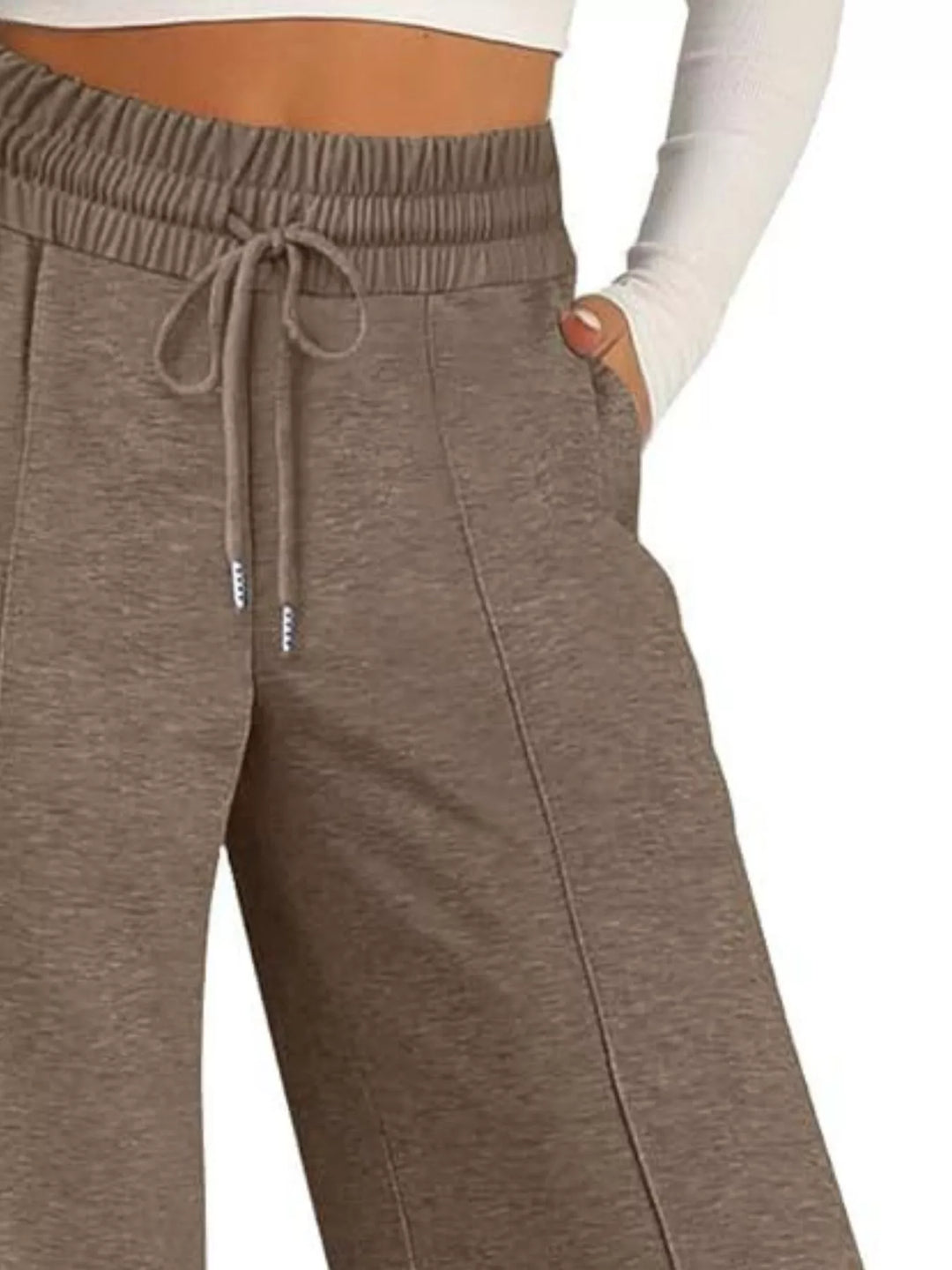 Wide-leg drawstring pants with elastic waist and pockets