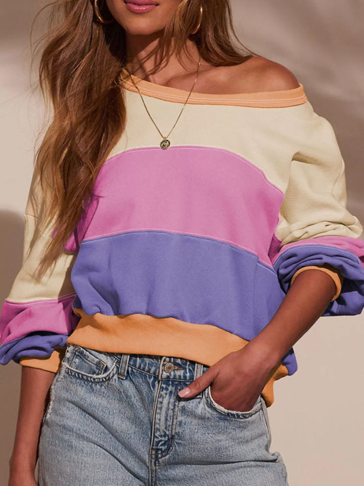 Multicolor Color block drop-shoulder sweatshirt with ribbed trim
