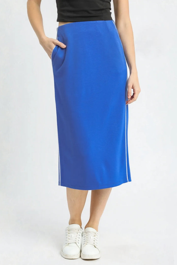 OCEAN High-waist midi pencil skirt with contrast piping and side pockets