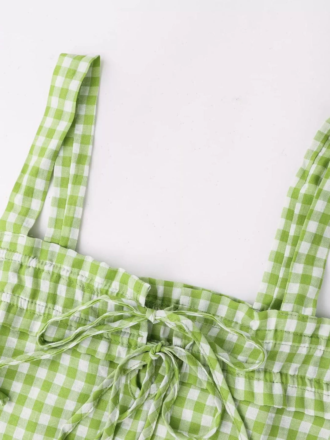 Smocked gingham tie-front cami with adjustable straps