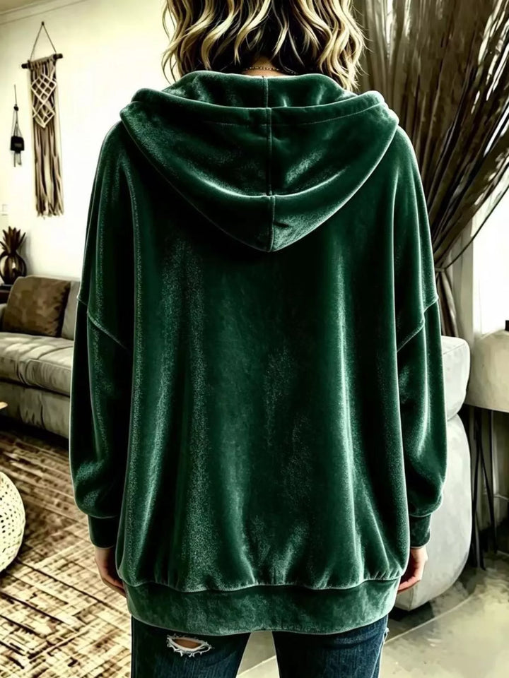 Oversized hooded button-up jacket with patch pockets