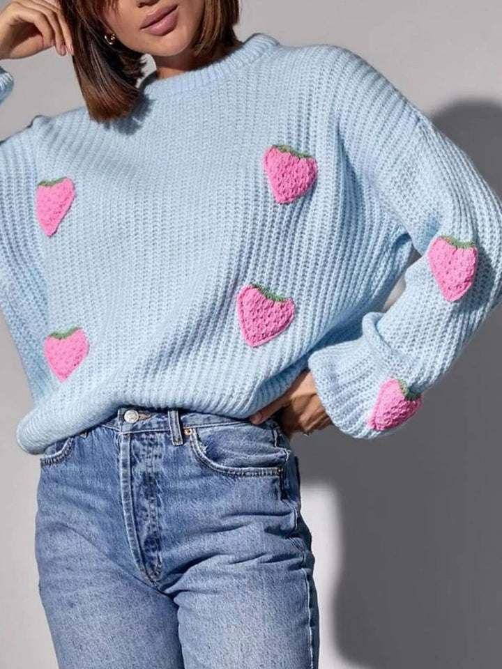 Strawberry applique chunky knit button-down cardigan