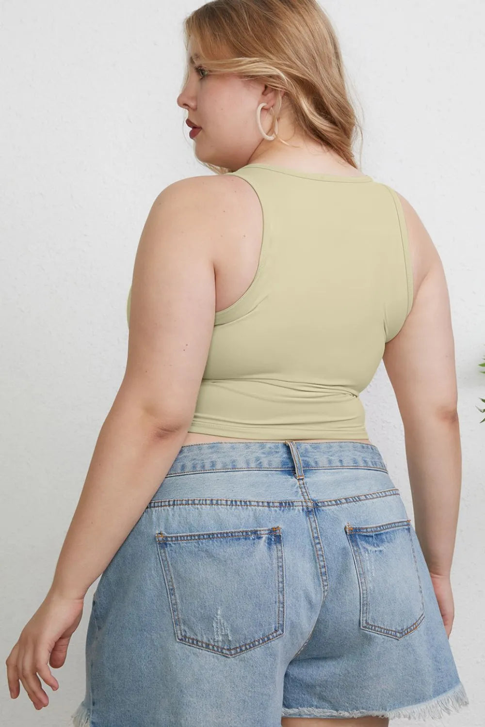 Slim-fit round neck tank top with high neckline