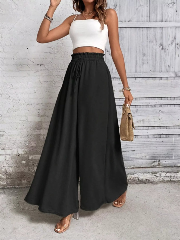 High-rise paper bag wide leg drawstring pants