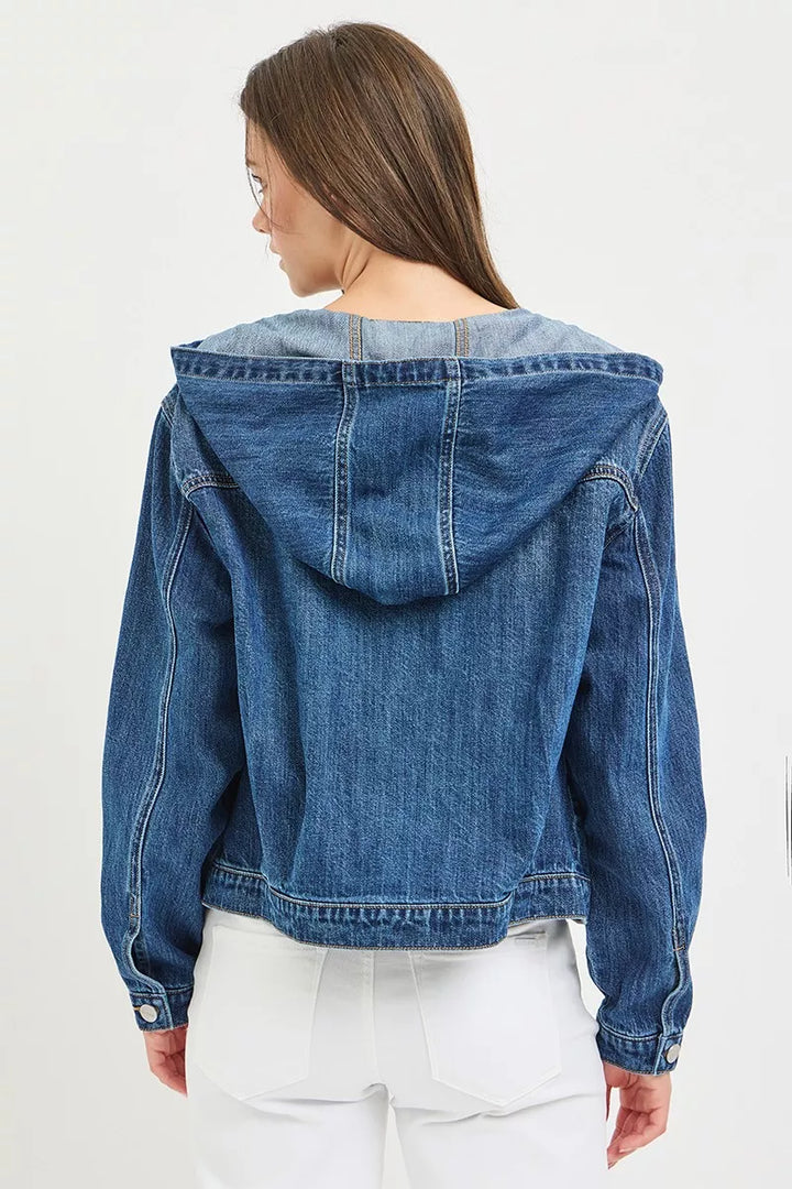 Hooded relaxed-fit denim jacket with drawstring