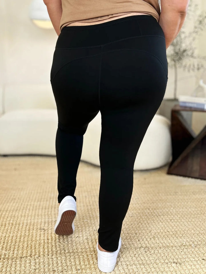 Wide waistband sports leggings with side pockets