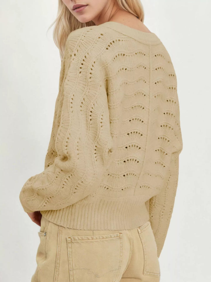 Openwork pointelle knit button-down cardigan