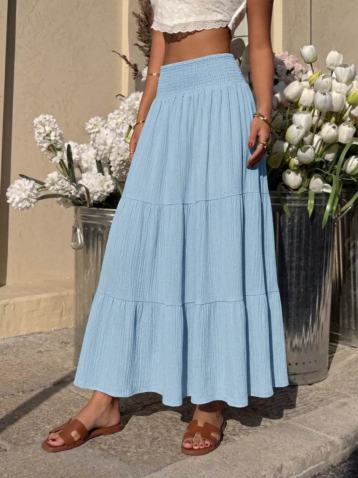 Tiered crinkle maxi skirt with smocked waist