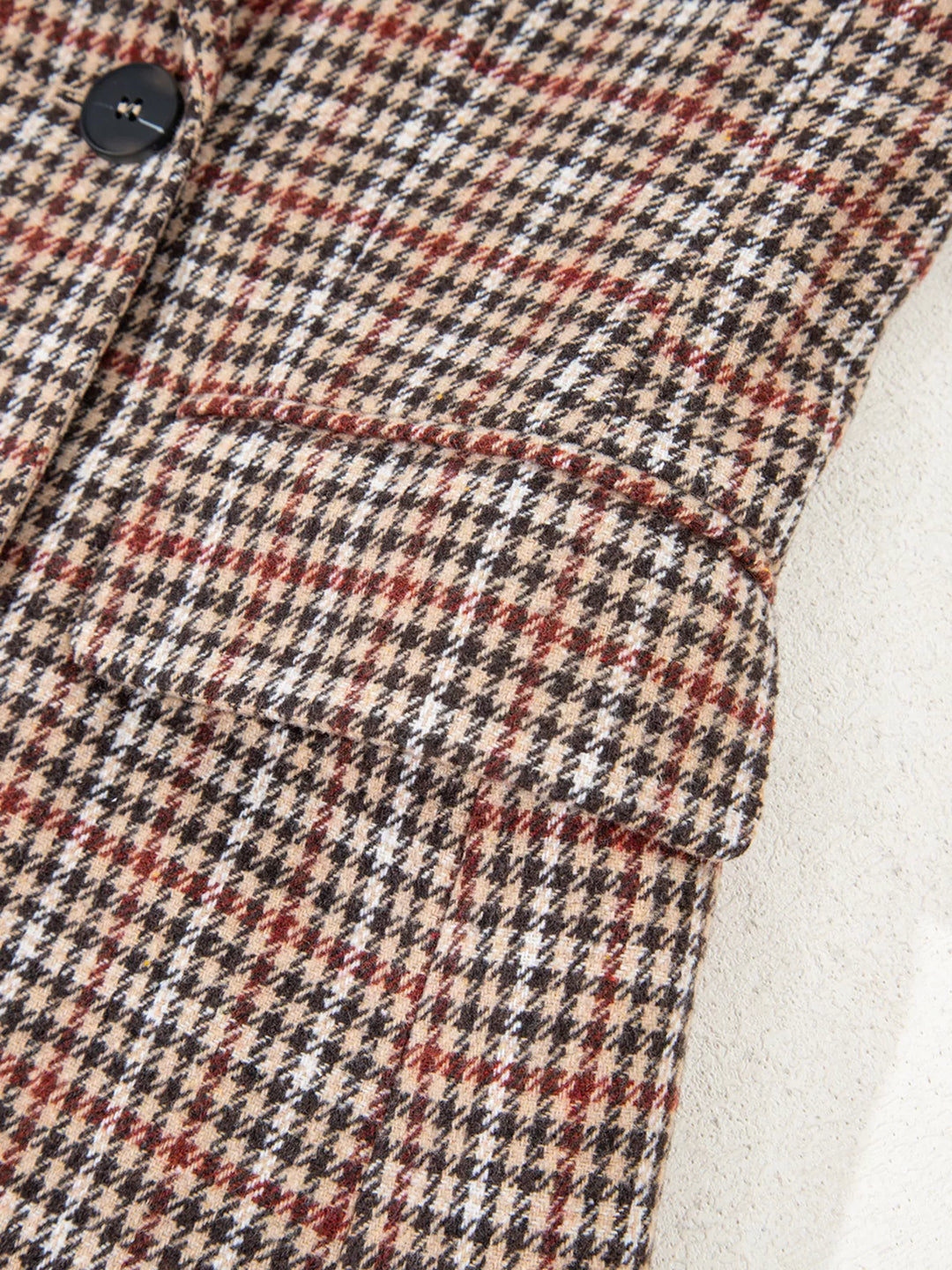 Houndstooth notched lapel longline blazer with buttons