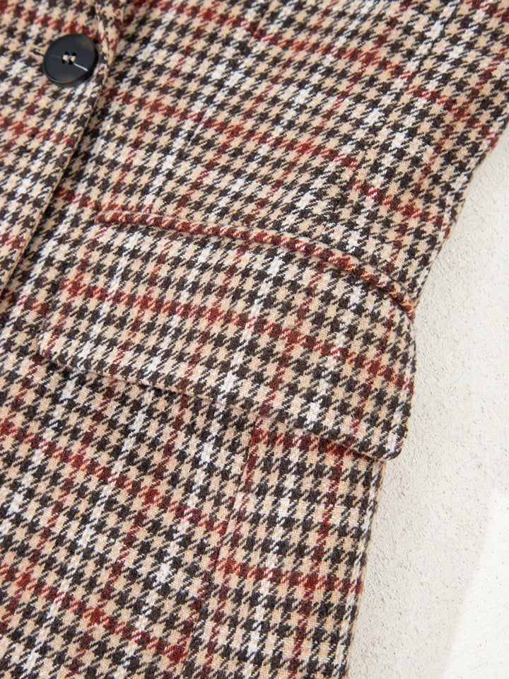 Houndstooth notched lapel longline blazer with buttons