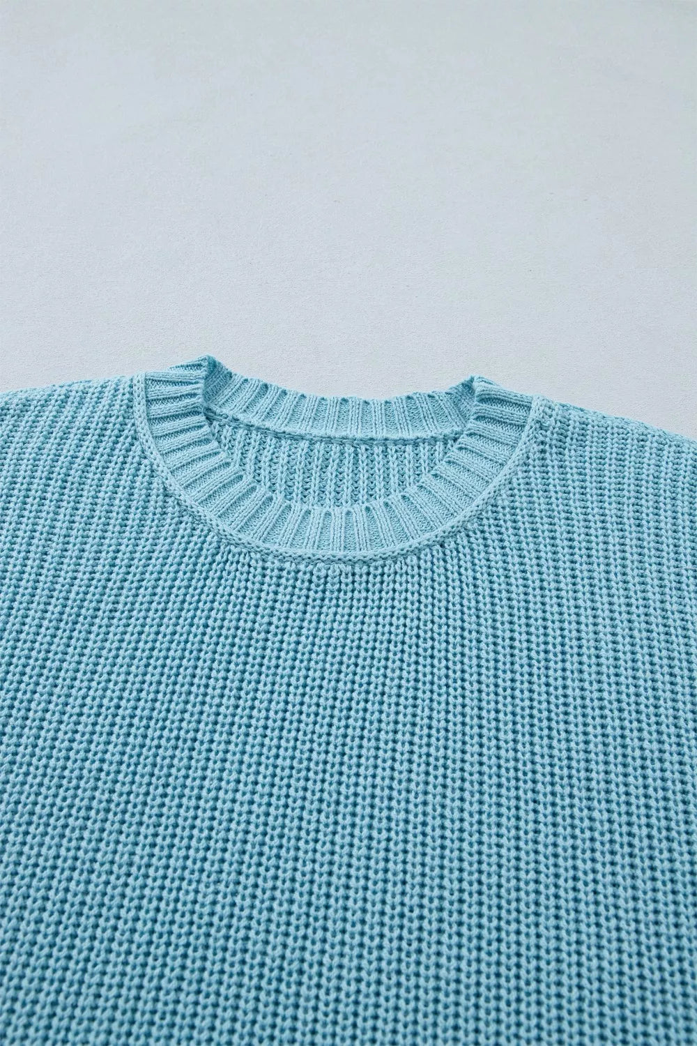 Boxy ribbed knit half-sleeve crew neck sweater