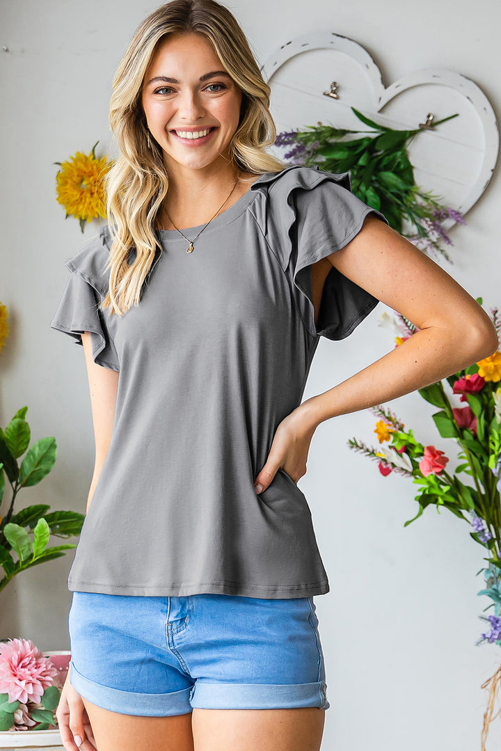 Layered ruffle flutter sleeve round neck top