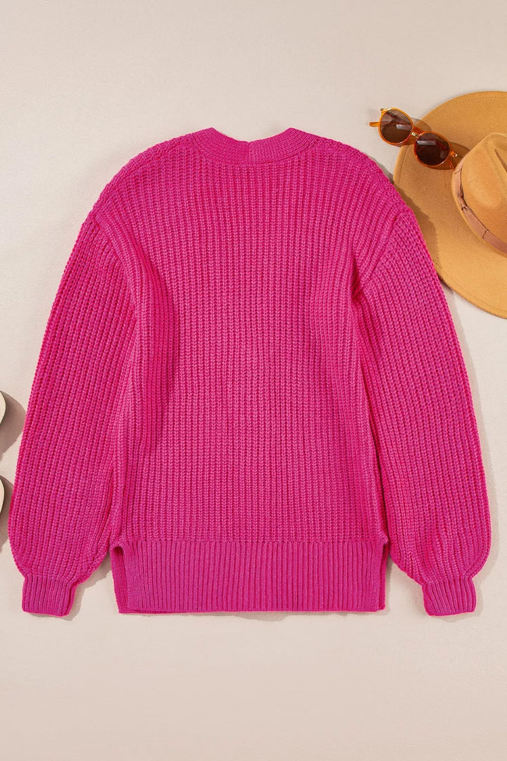 Chunky ribbed knit button-down cardigan