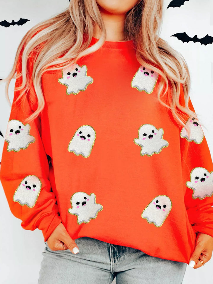 Ghost patch crewneck Halloween sweatshirt with drop shoulders