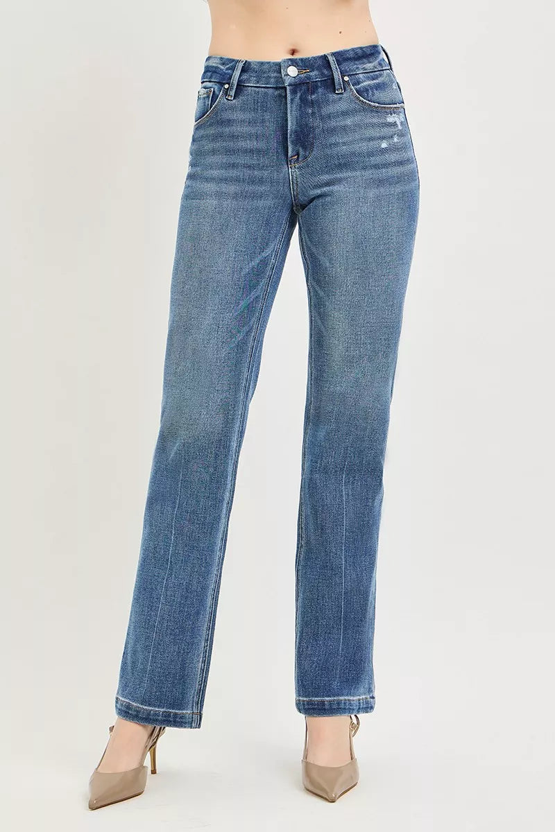 Medium Tummy control mid-rise straight leg jeans with crease line