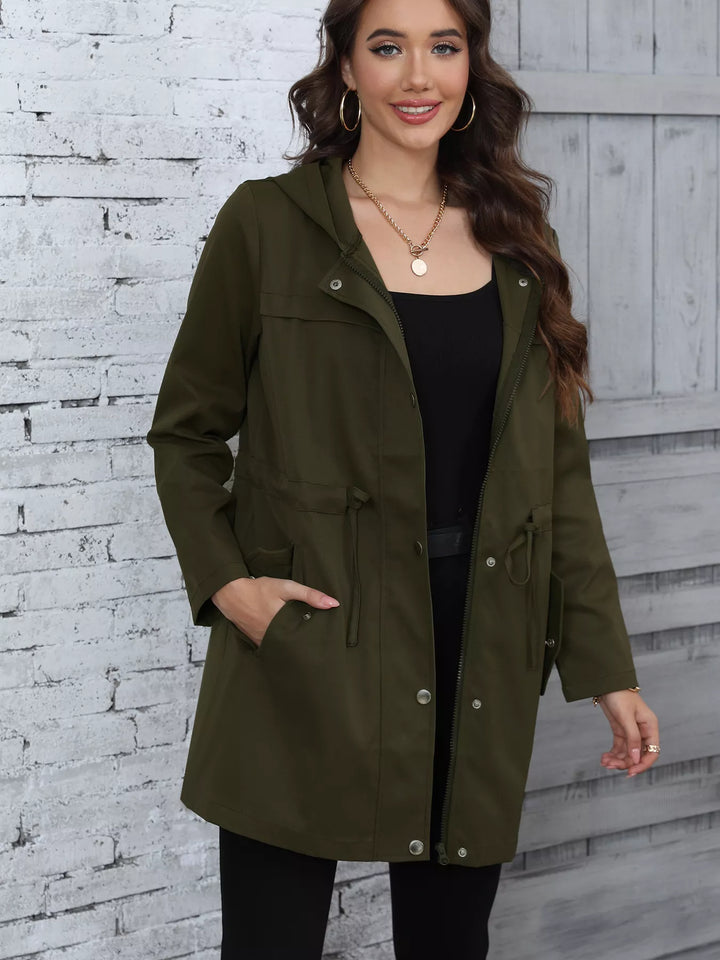 Hooded drawstring waist utility anorak jacket