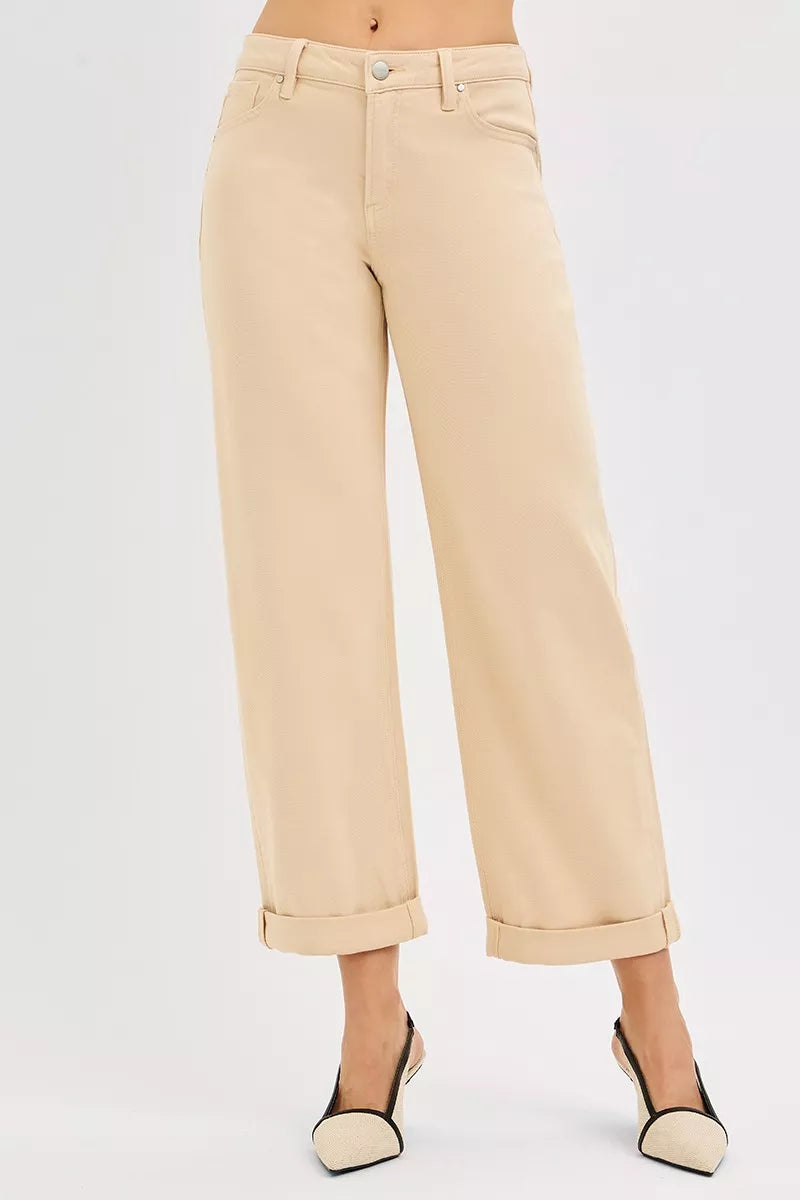 BUTTER MILK Tummy control mid-rise barrel leg ankle jeans
