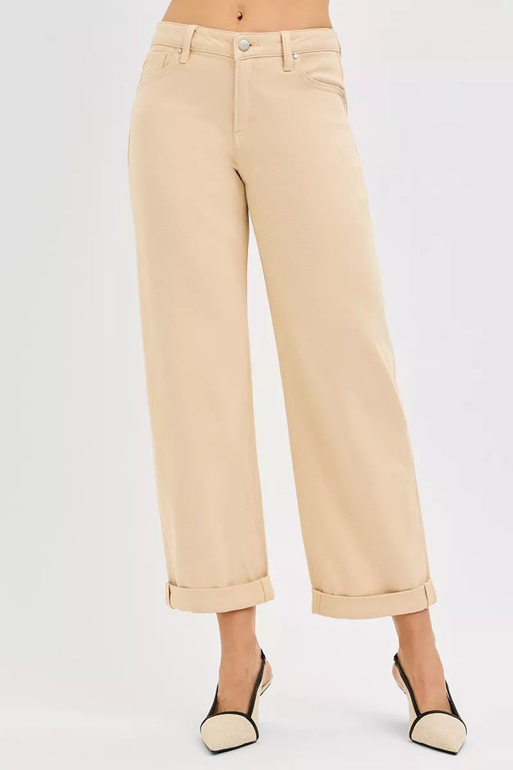 BUTTER MILK Tummy control mid-rise barrel leg ankle jeans