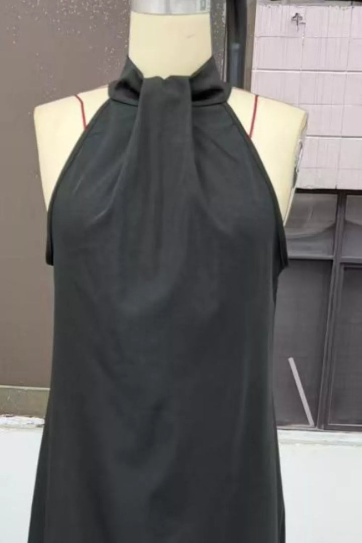 Halter neck sleeveless cotton maxi dress with slit