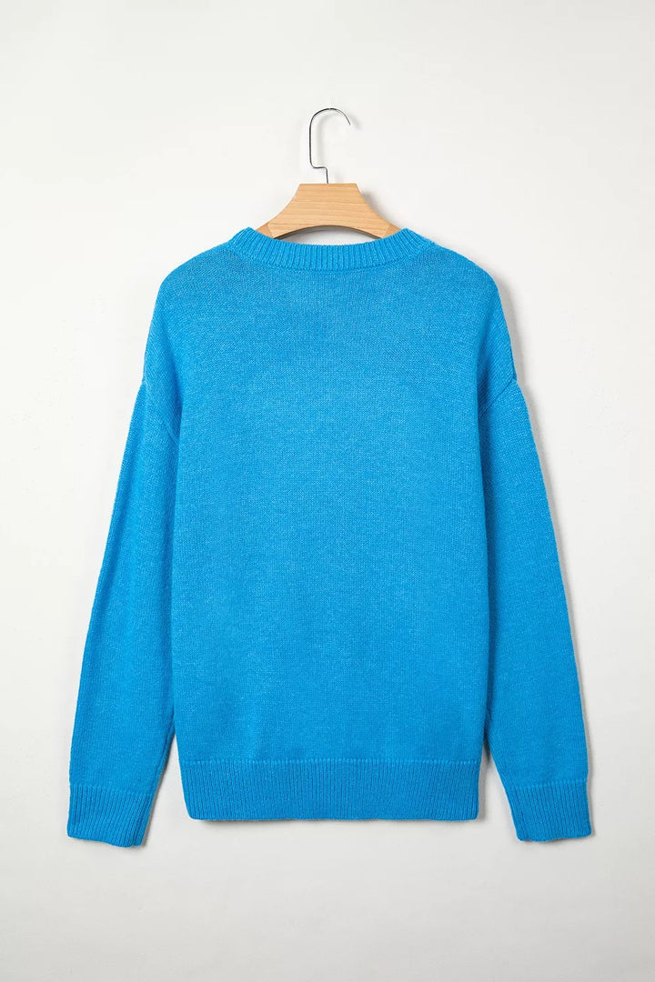 Embroidered bronco rider drop shoulder crewneck sweater
